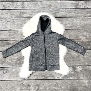 Marled Black Gray Zip Up Fleece Cozy Track Jacket Hoodie Sweater EUC